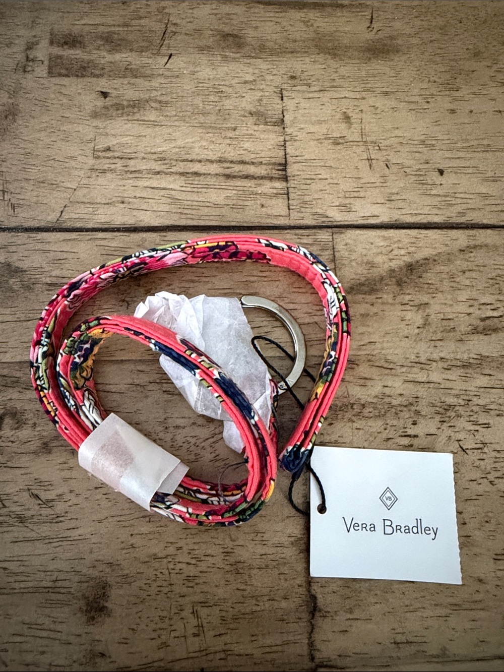 Vera Bradley Coral Pink Floral Lanyard with Key Ring NWT